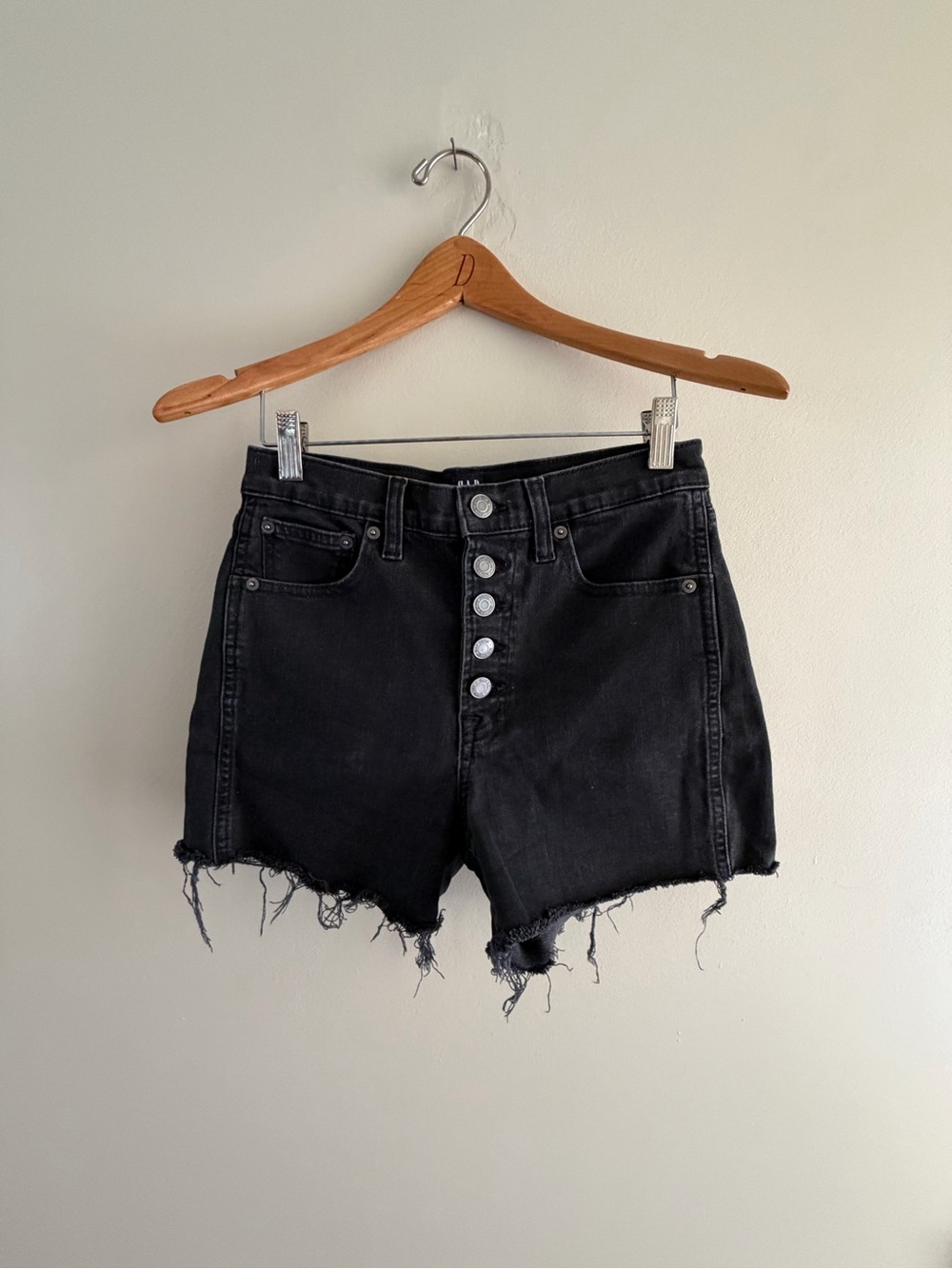 Gap High Rise Button Fly Distressed Shorts Size 2 Black